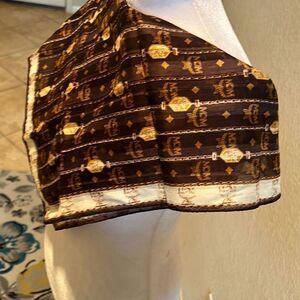 MCM Chain Logo Square Lightweight Scarf 20x20 Brown Gold Luxury Maximalist
